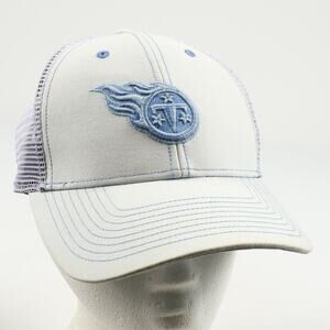 NFL Titans Logo 47 Brand Womens 100% Cotton Snapback Trucker Hat White Blue